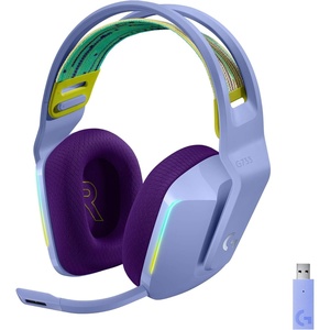 image:imageLogitech G733 Lightspeed Wireless Gaming Headset with Suspension Headband LIGHTSYNC RGB Blue VOCE mic Technology and PROG Audio Drivers  LilacLilac